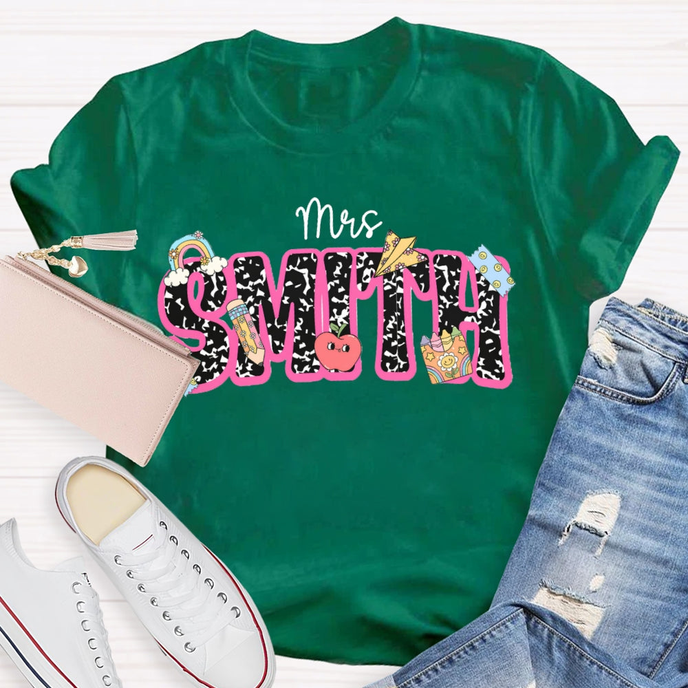 Personalized Name Polka Dot Font Back To School Teacher T-shirt