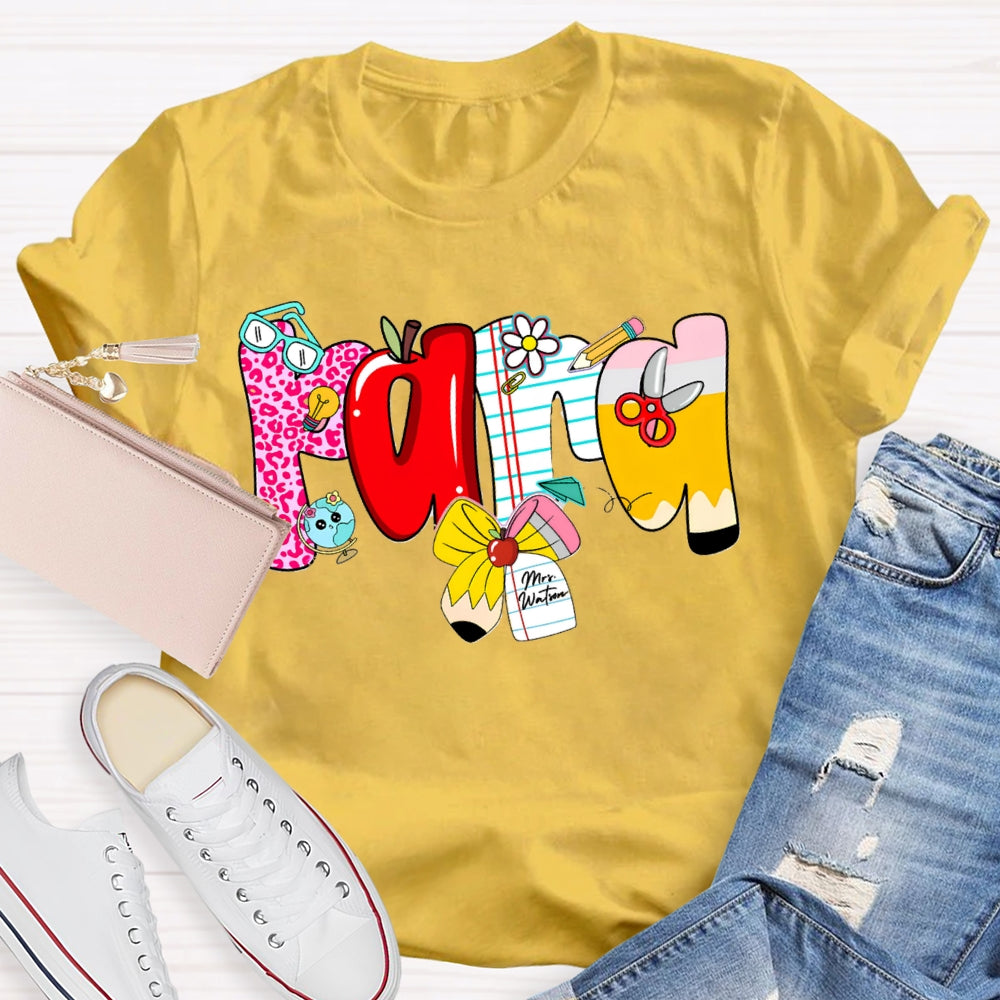 Personalized Name Para Colorful Fonts And Apple Bow T-shirt