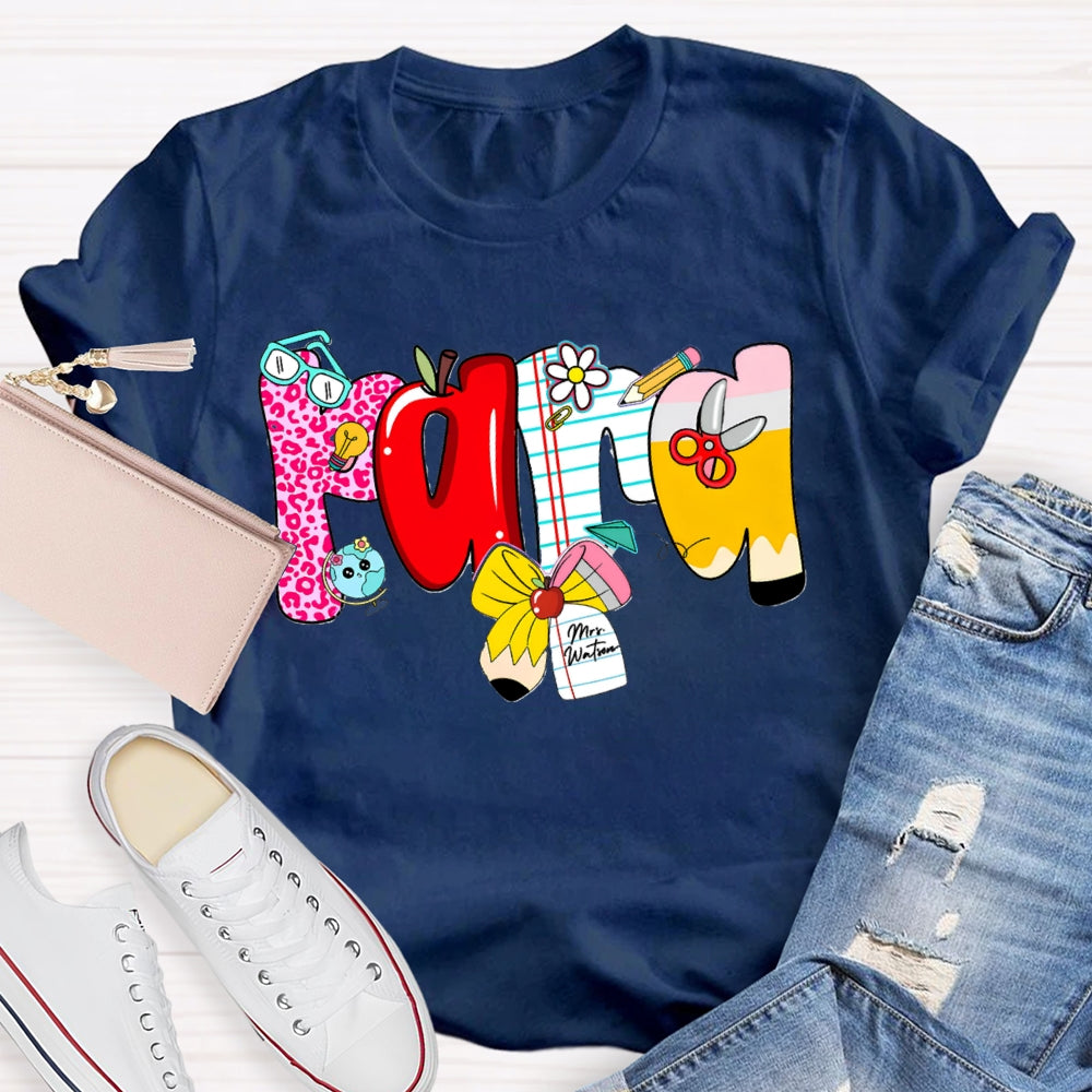 Personalized Name Para Colorful Fonts And Apple Bow T-shirt