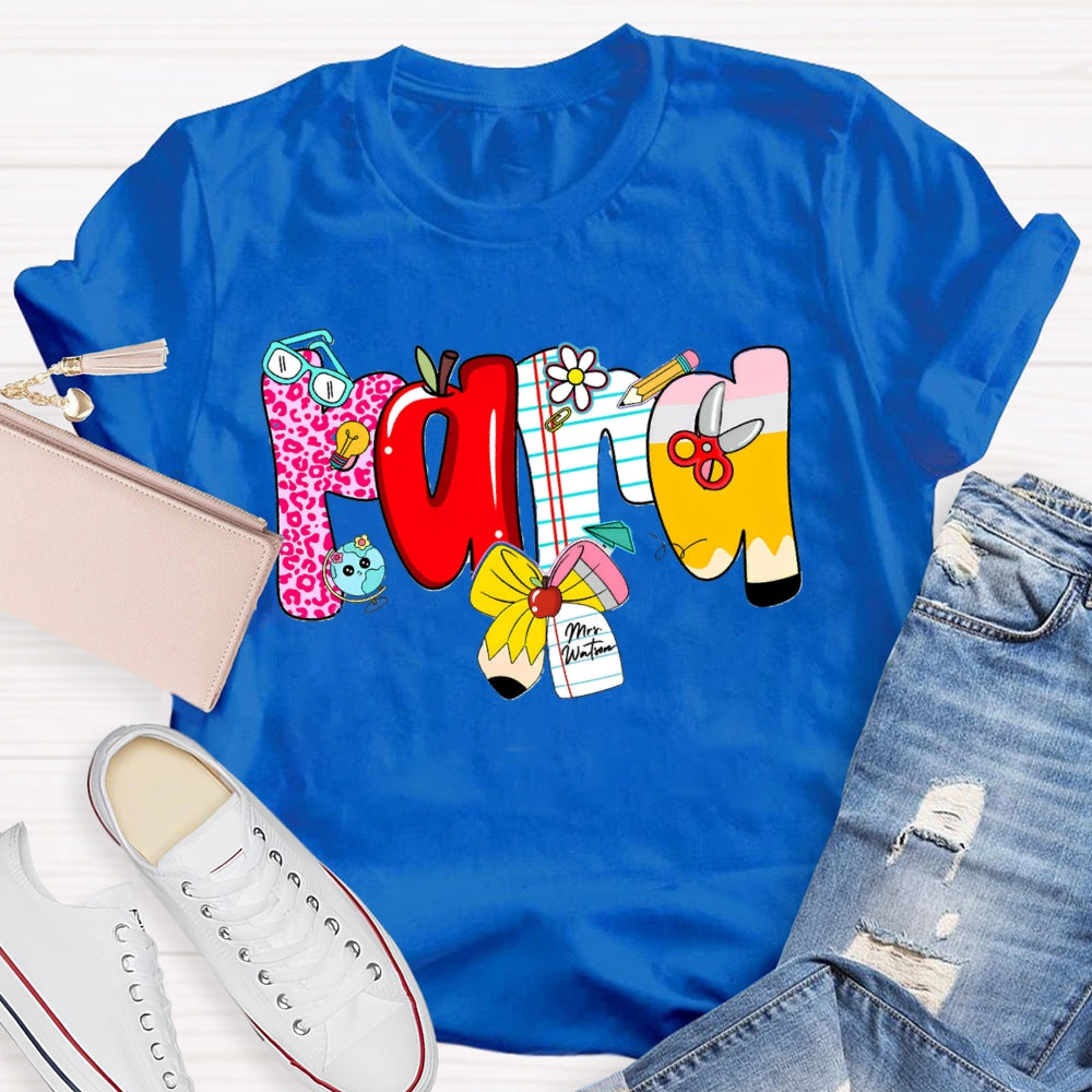 Personalized Name Para Colorful Fonts And Apple Bow T-shirt