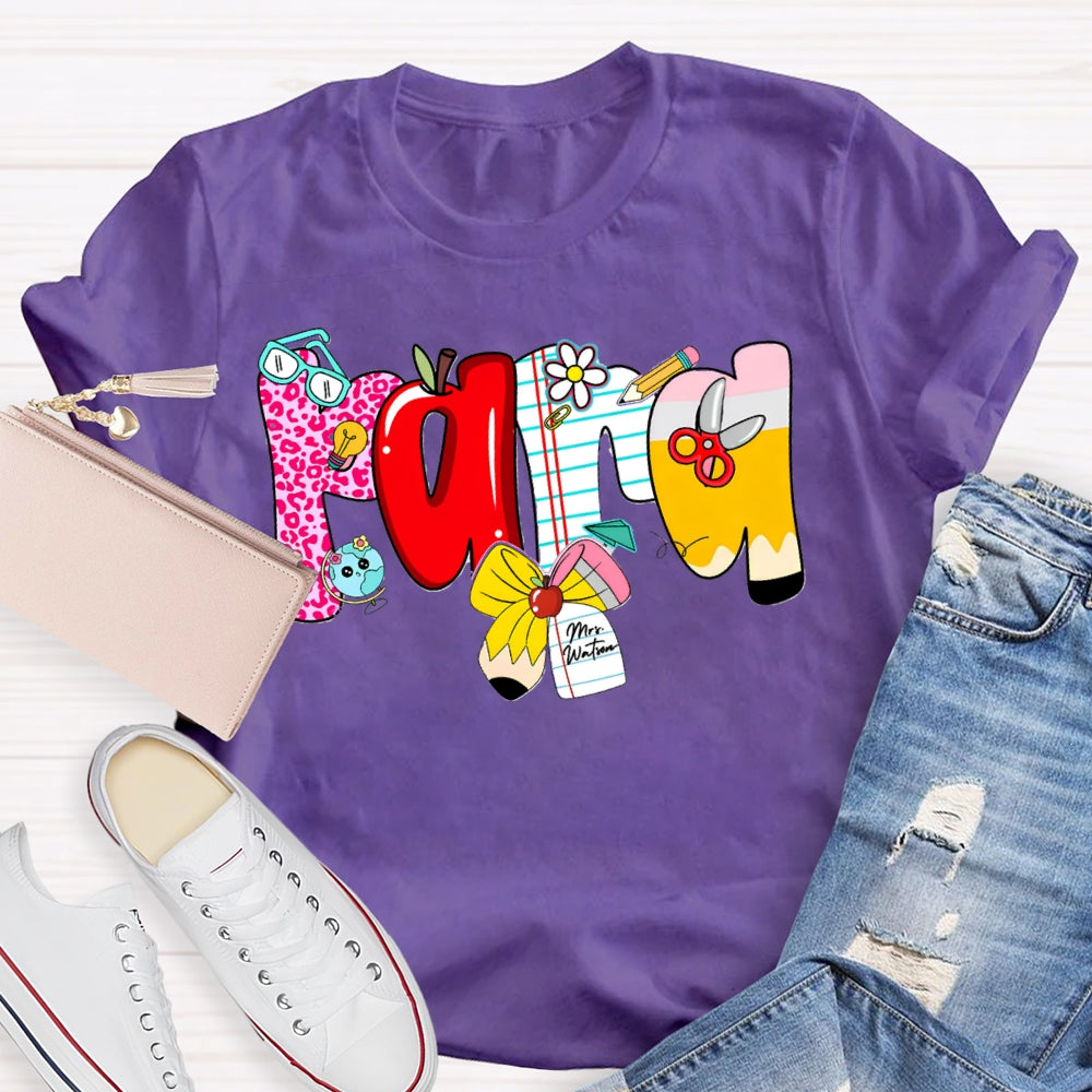 Personalized Name Para Colorful Fonts And Apple Bow T-shirt
