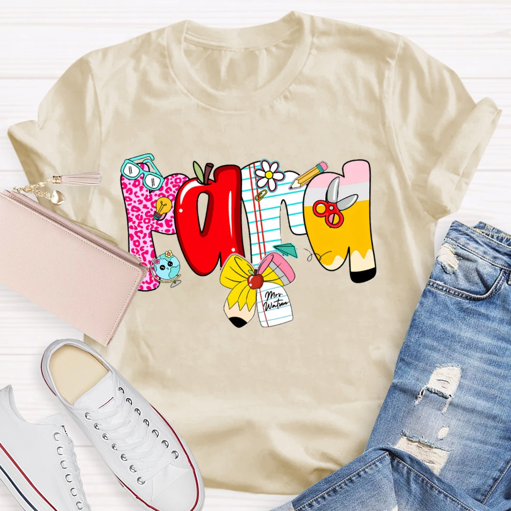 Personalized Name Para Colorful Fonts And Apple Bow T-shirt