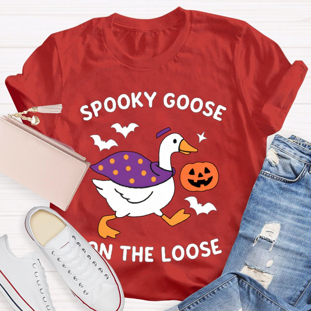 Spooky Goose On The Loose Funny Halloween T-shirt