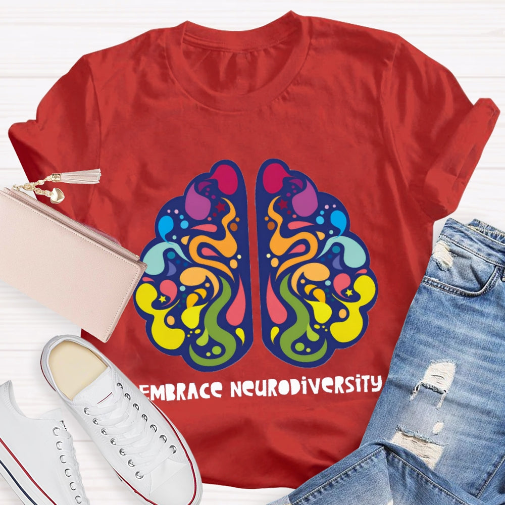 Embrace Neurodiversity Colorful Brain T-shirt