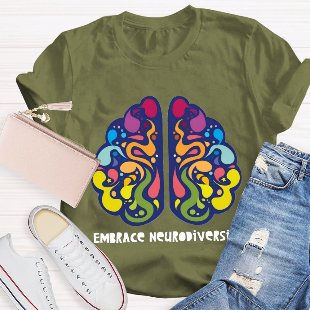 Embrace Neurodiversity Colorful Brain T-shirt