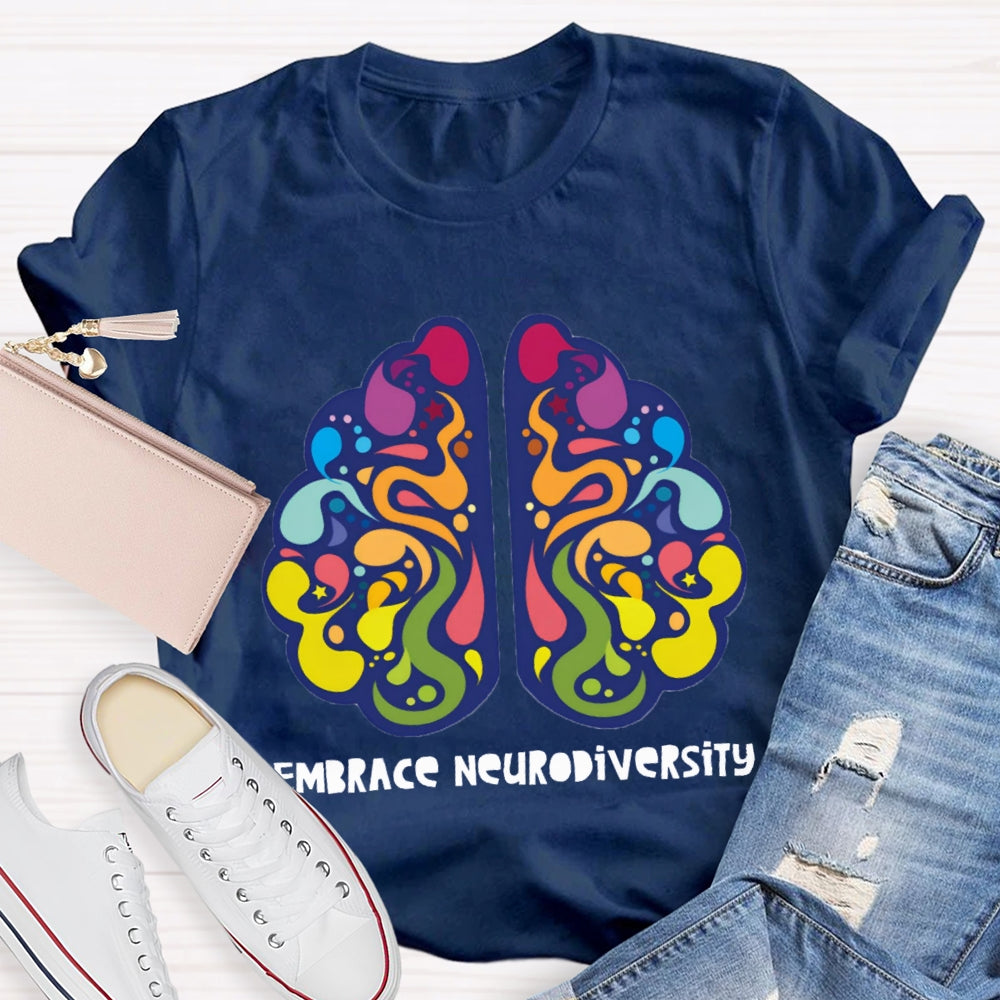Embrace Neurodiversity Colorful Brain T-shirt