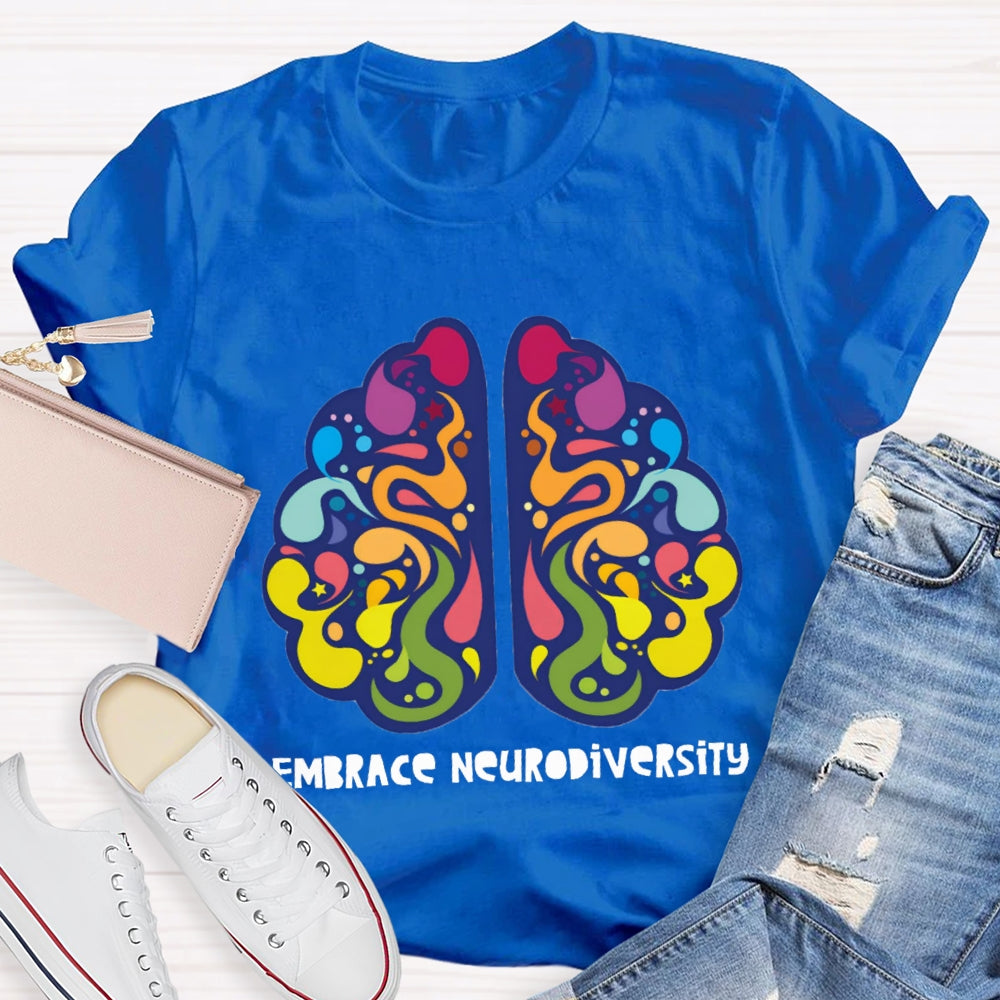 Embrace Neurodiversity Colorful Brain T-shirt
