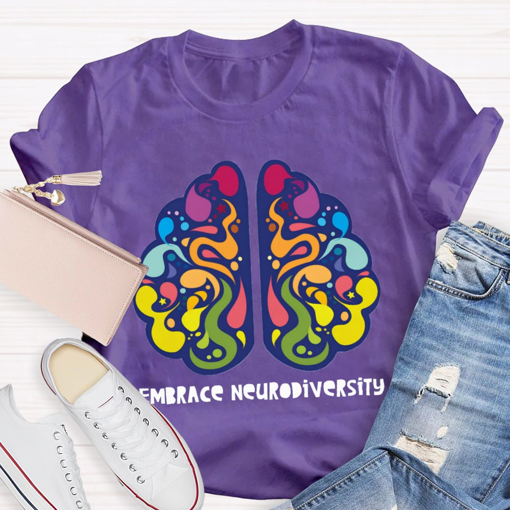 Embrace Neurodiversity Colorful Brain T-shirt