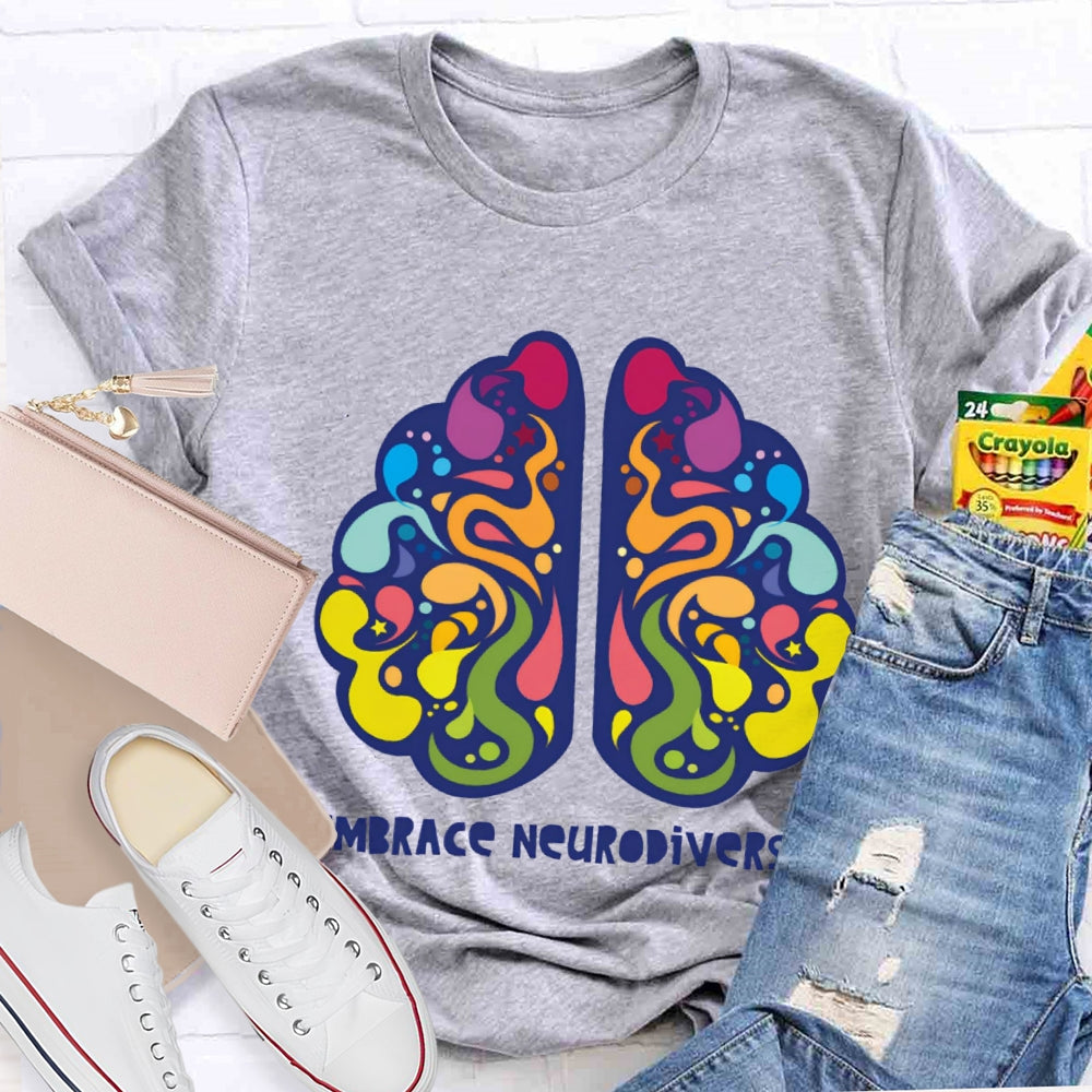 Embrace Neurodiversity Colorful Brain T-shirt