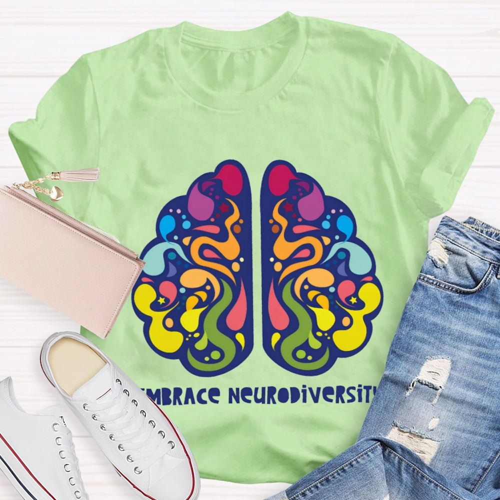 Embrace Neurodiversity Colorful Brain T-shirt