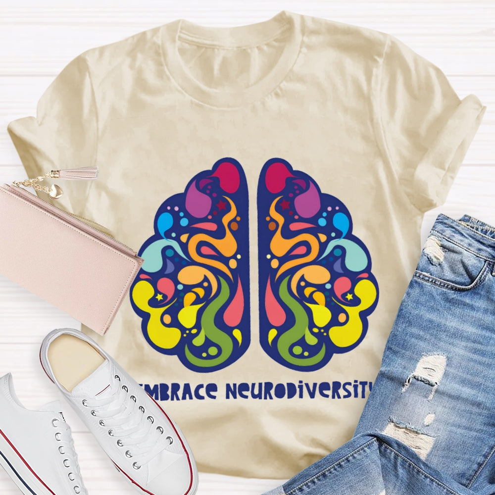 Embrace Neurodiversity Colorful Brain T-shirt