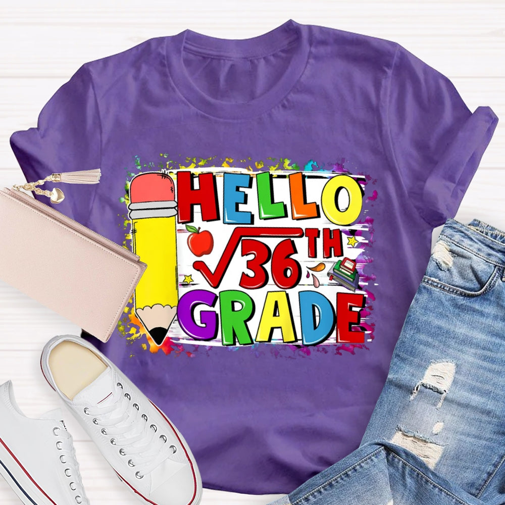 Personalized Name Hello Math Yellow Pencil And Tie-Dye Strokes Math Teacher T-Shirt