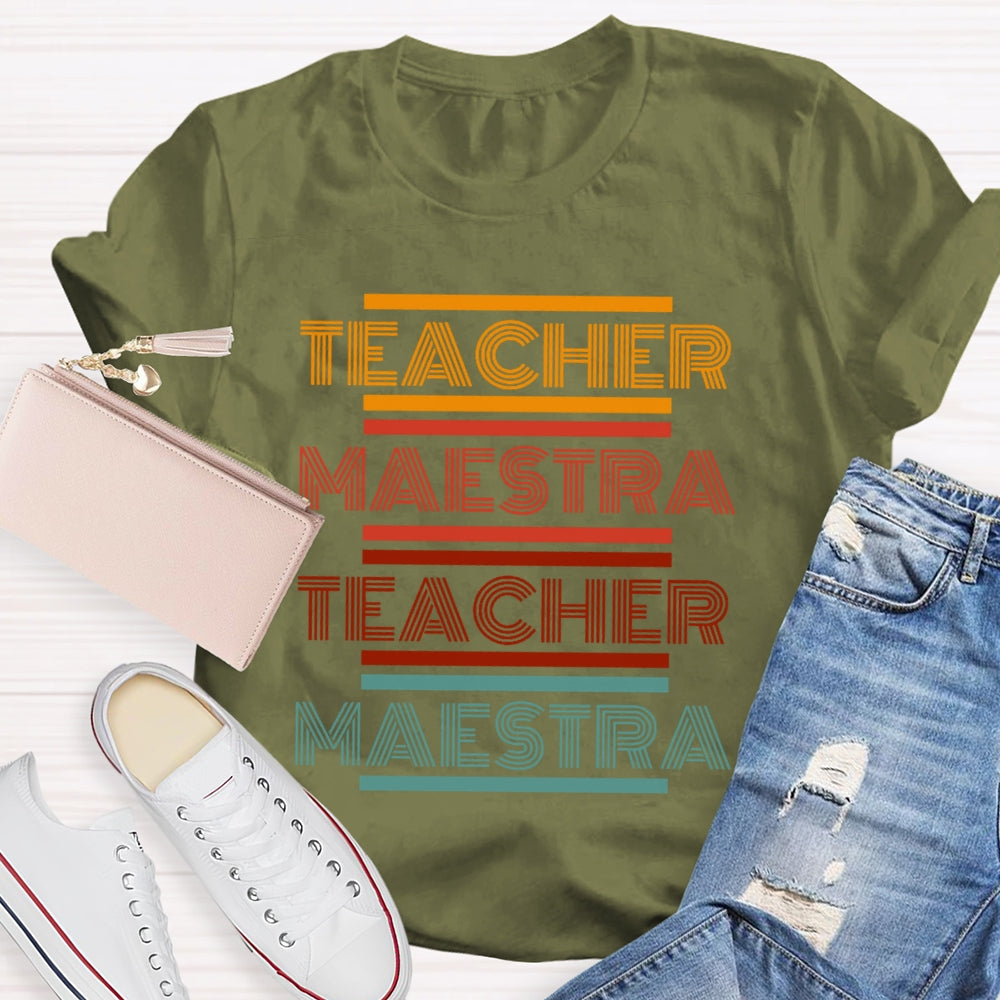 Maestra Spanish Teacher Colorful Letter Funny T-shirt