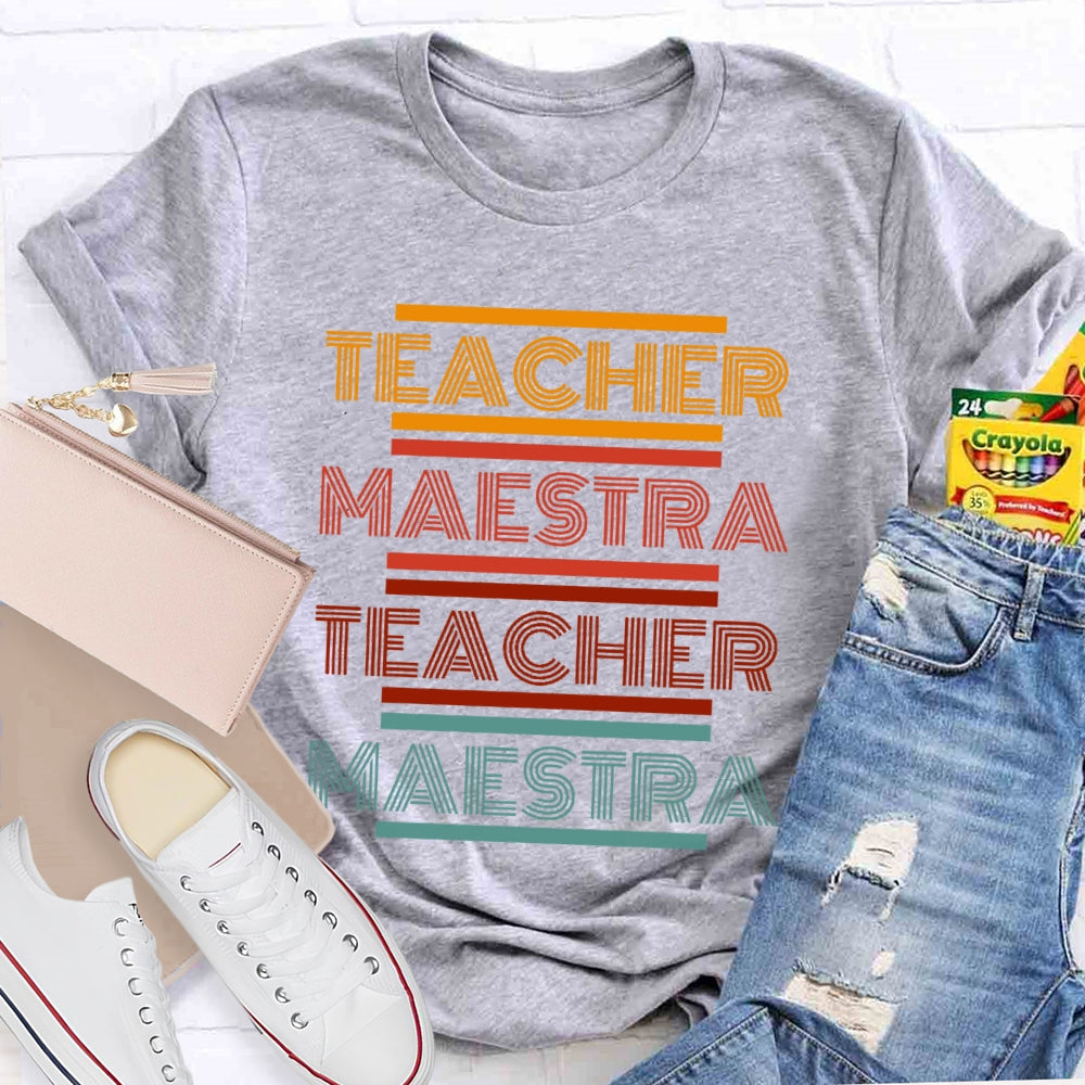 Maestra Spanish Teacher Colorful Letter Funny T-shirt