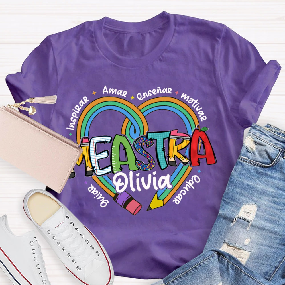 Maestra Olivia Guiar Inspirar Amar Ensinar Bilingual Teacher T-shirt