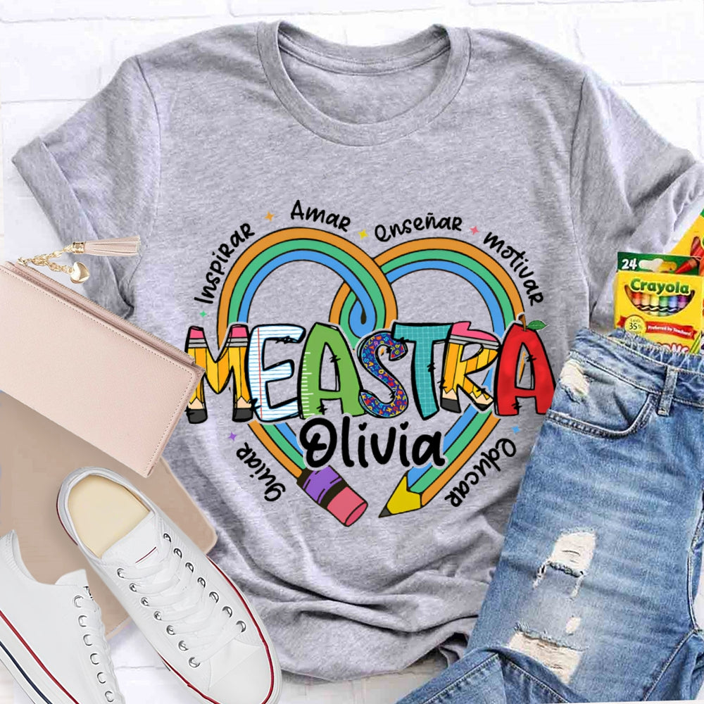 Maestra Olivia Guiar Inspirar Amar Ensinar Bilingual Teacher T-shirt