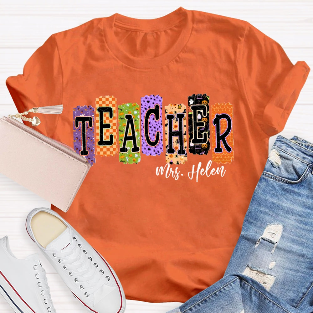 Personalized Name Teacher Halloween Puzzle Grid Funny Halloween T-shirt