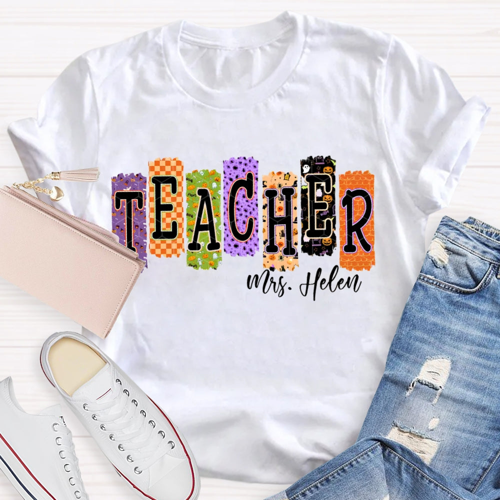 Personalized Name Teacher Halloween Puzzle Grid Funny Halloween T-shirt