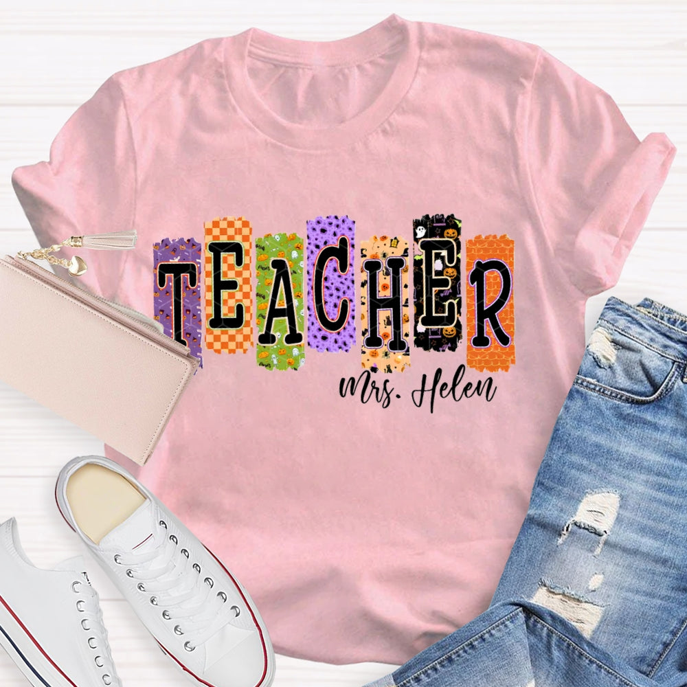 Personalized Name Teacher Halloween Puzzle Grid Funny Halloween T-shirt