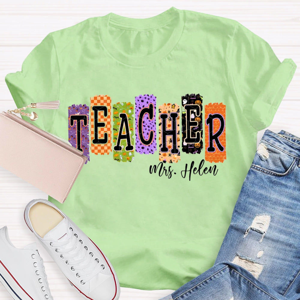 Personalized Name Teacher Halloween Puzzle Grid Funny Halloween T-shirt