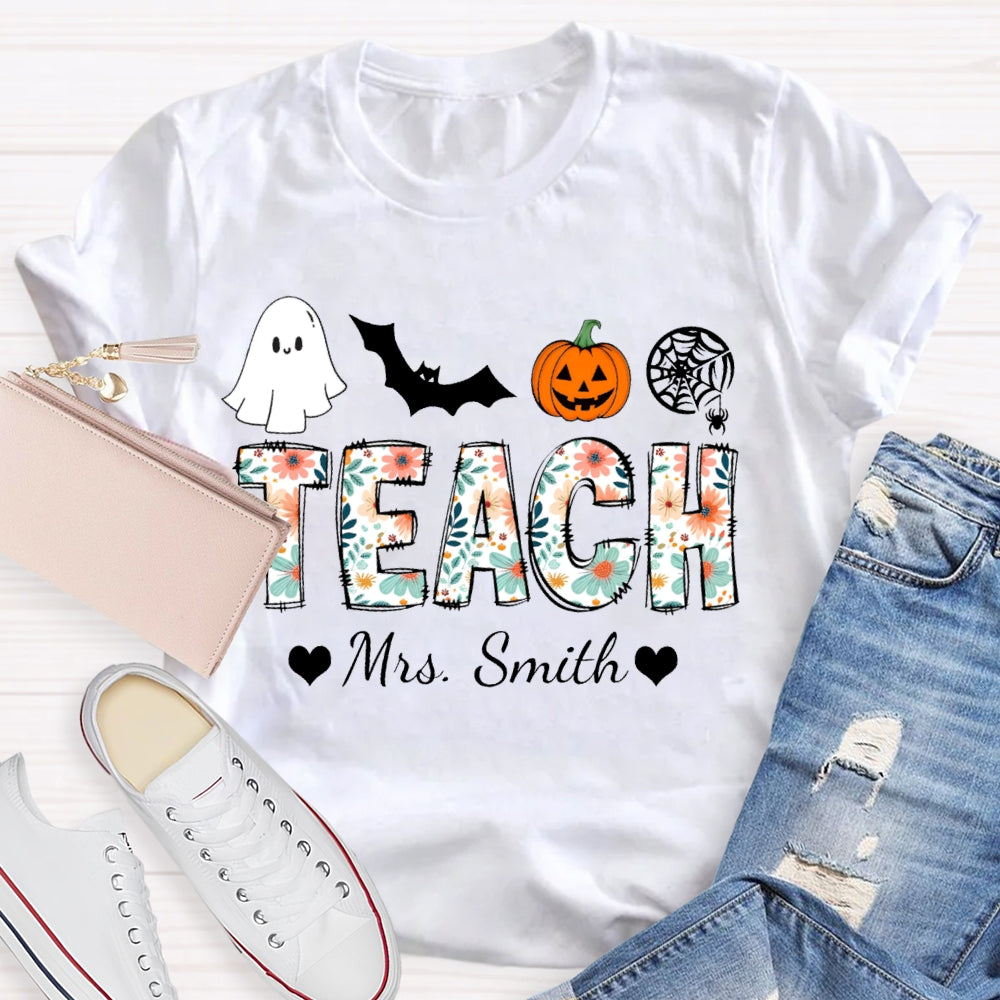 Personalized Name Teach Colorful Printed Fonts Funny Halloween T-shirt