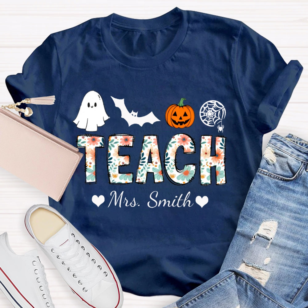 Personalized Name Teach Colorful Printed Fonts Funny Halloween T-shirt