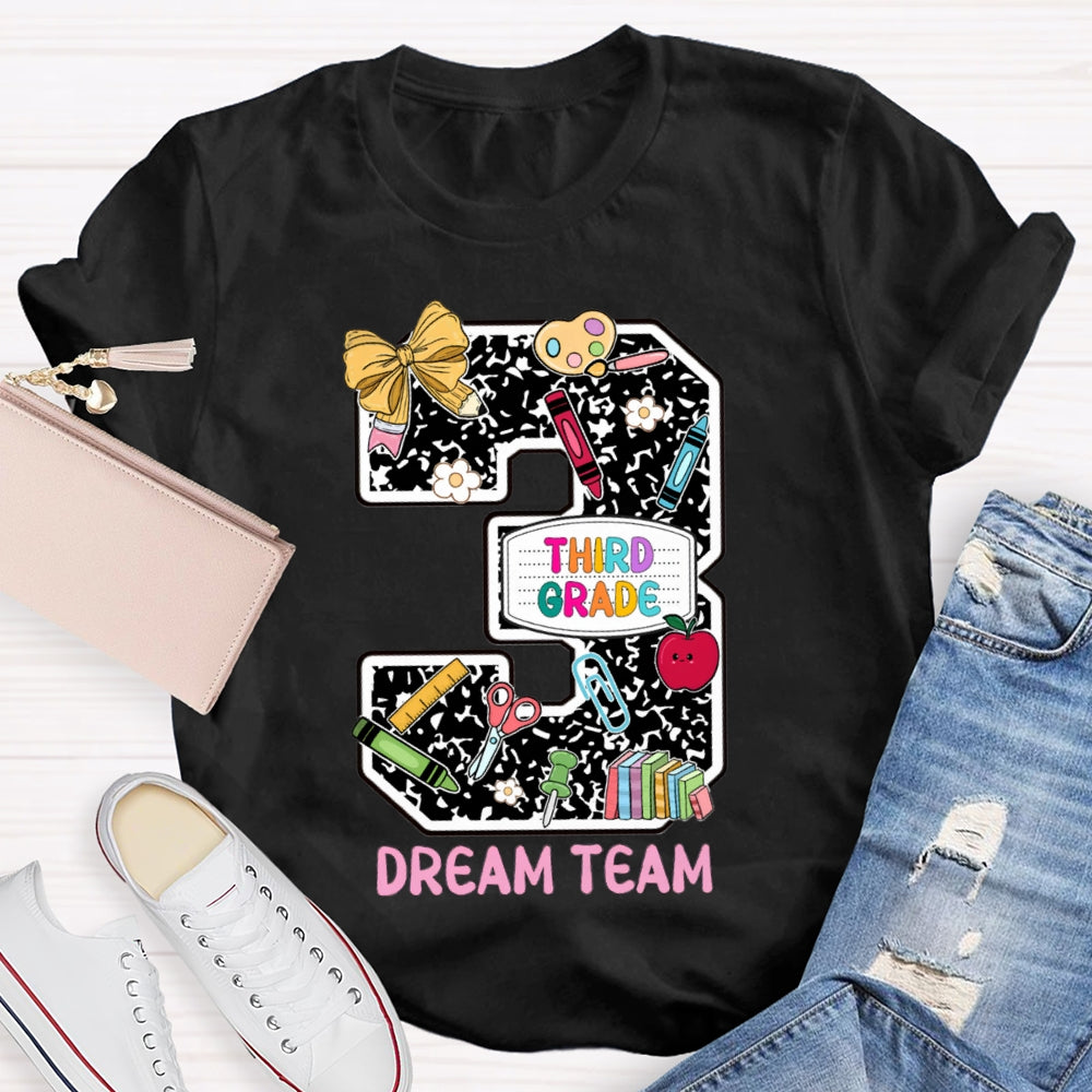 Personalized Grade Third Grade Dream Team Polka Dot Bow Numbers T-shirt