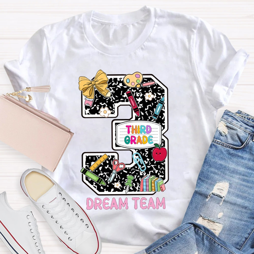 Personalized Grade Third Grade Dream Team Polka Dot Bow Numbers T-shirt