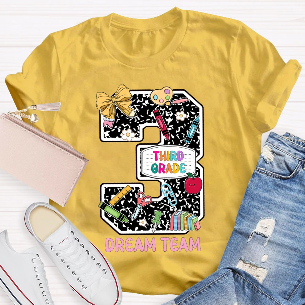 Personalized Grade Third Grade Dream Team Polka Dot Bow Numbers T-shirt