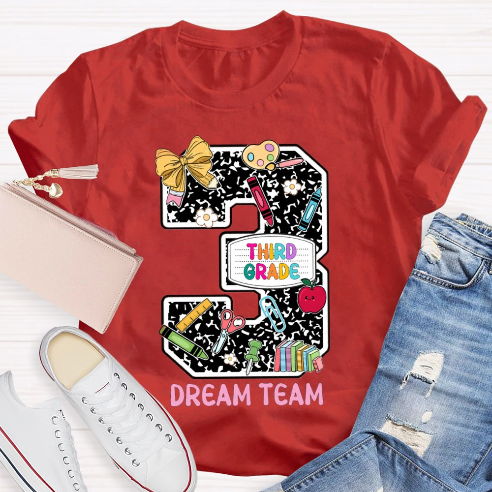 Personalized Grade Third Grade Dream Team Polka Dot Bow Numbers T-shirt