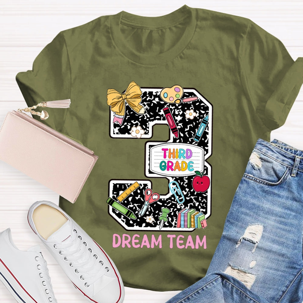Personalized Grade Third Grade Dream Team Polka Dot Bow Numbers T-shirt