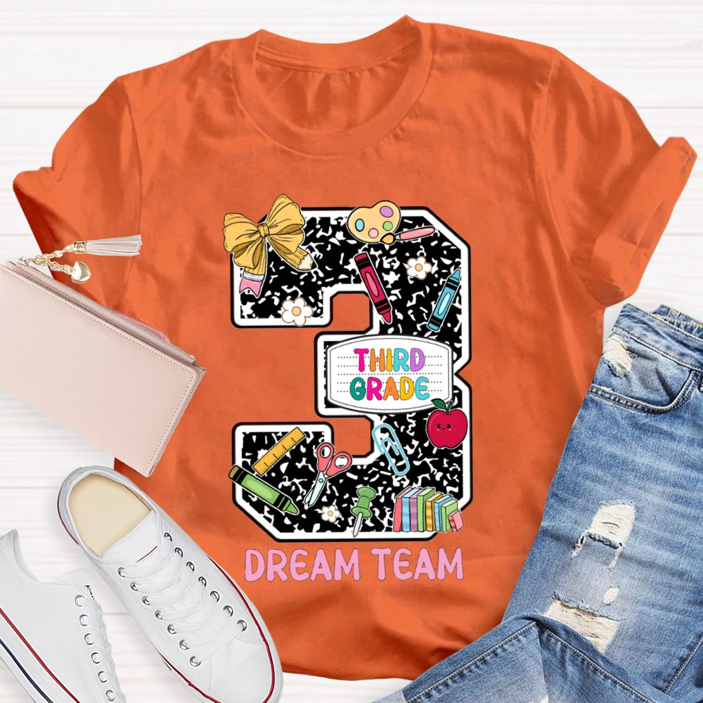 Personalized Grade Third Grade Dream Team Polka Dot Bow Numbers T-shirt