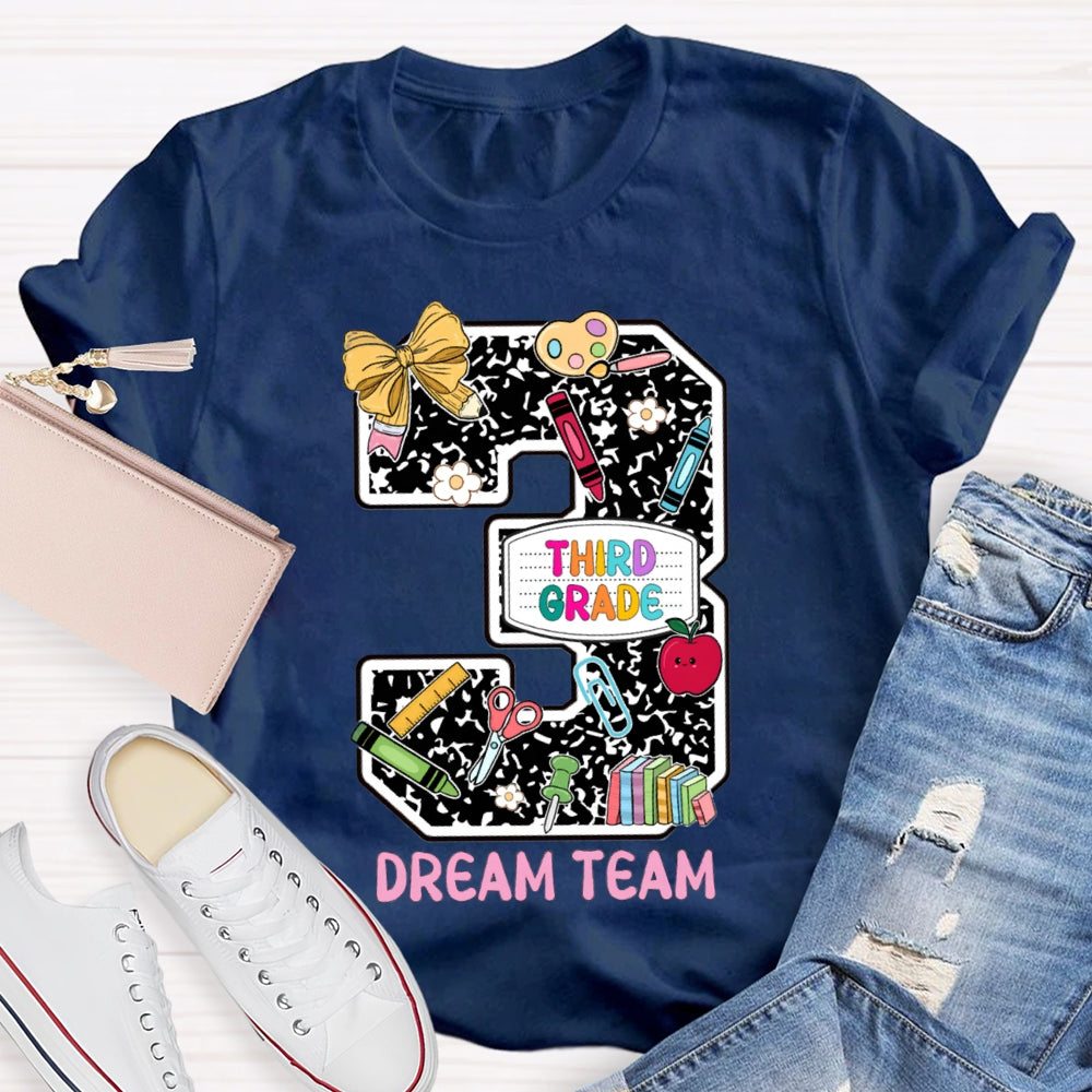 Personalized Grade Third Grade Dream Team Polka Dot Bow Numbers T-shirt