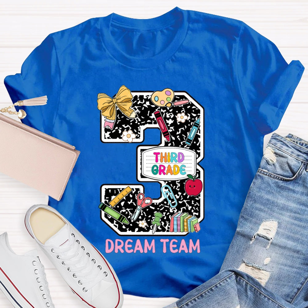 Personalized Grade Third Grade Dream Team Polka Dot Bow Numbers T-shirt