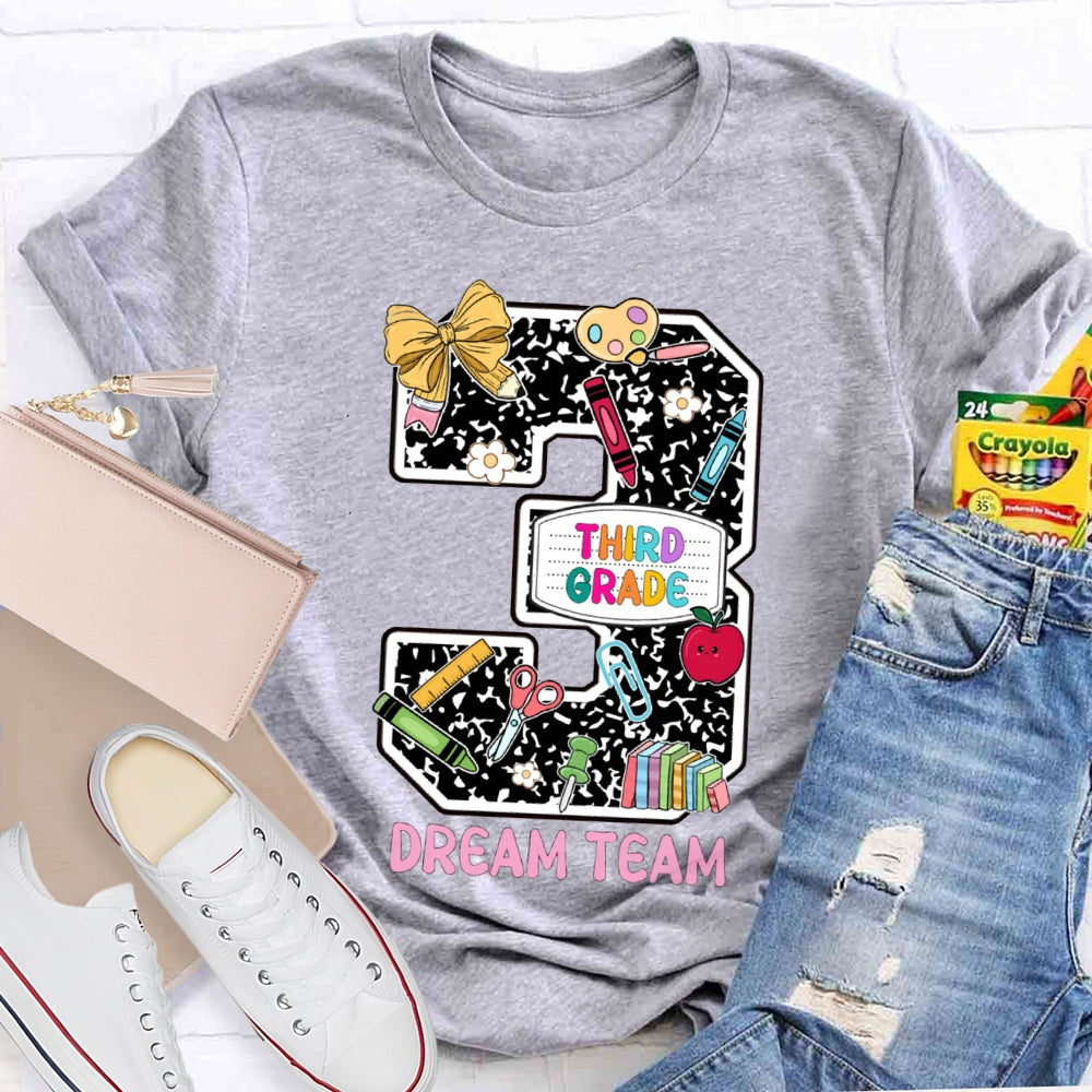 Personalized Grade Third Grade Dream Team Polka Dot Bow Numbers T-shirt