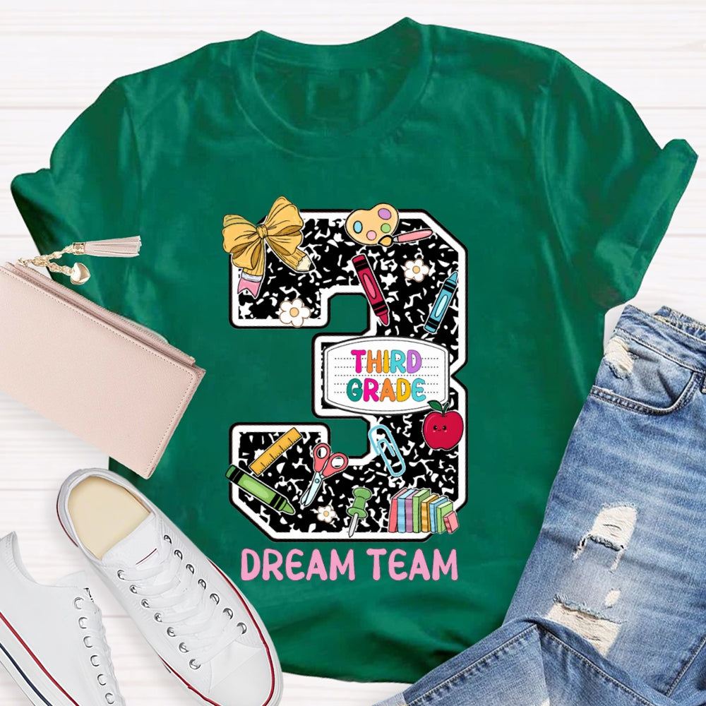 Personalized Grade Third Grade Dream Team Polka Dot Bow Numbers T-shirt