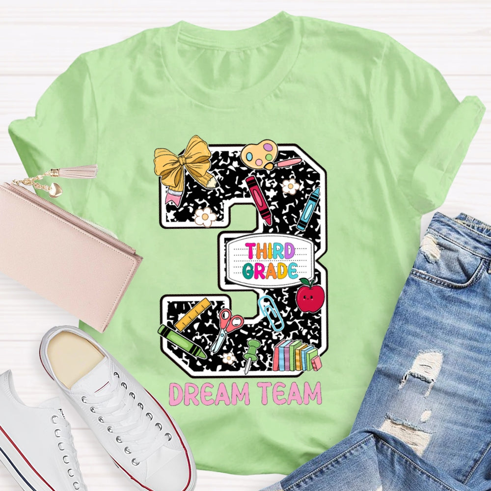 Personalized Grade Third Grade Dream Team Polka Dot Bow Numbers T-shirt