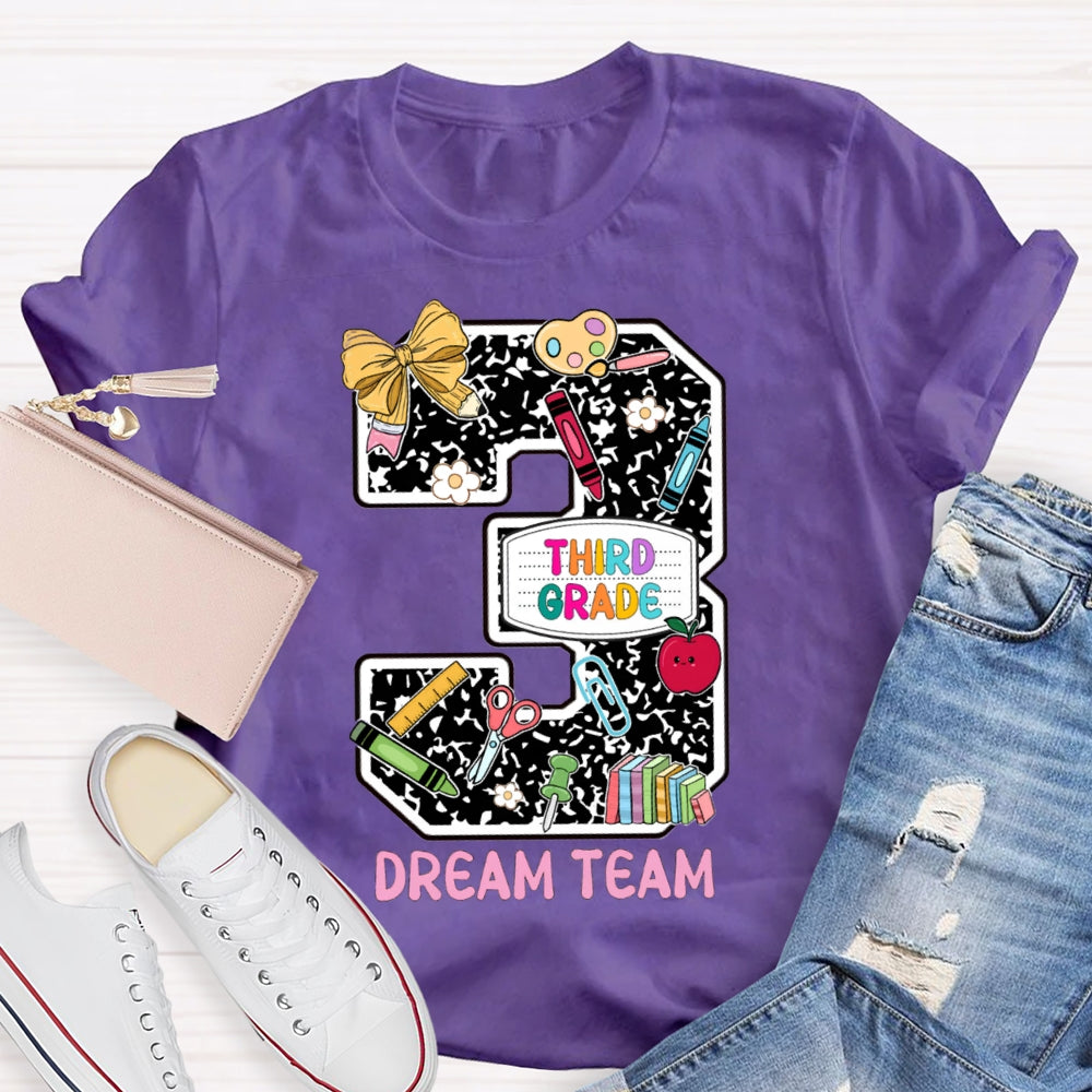 Personalized Grade Third Grade Dream Team Polka Dot Bow Numbers T-shirt