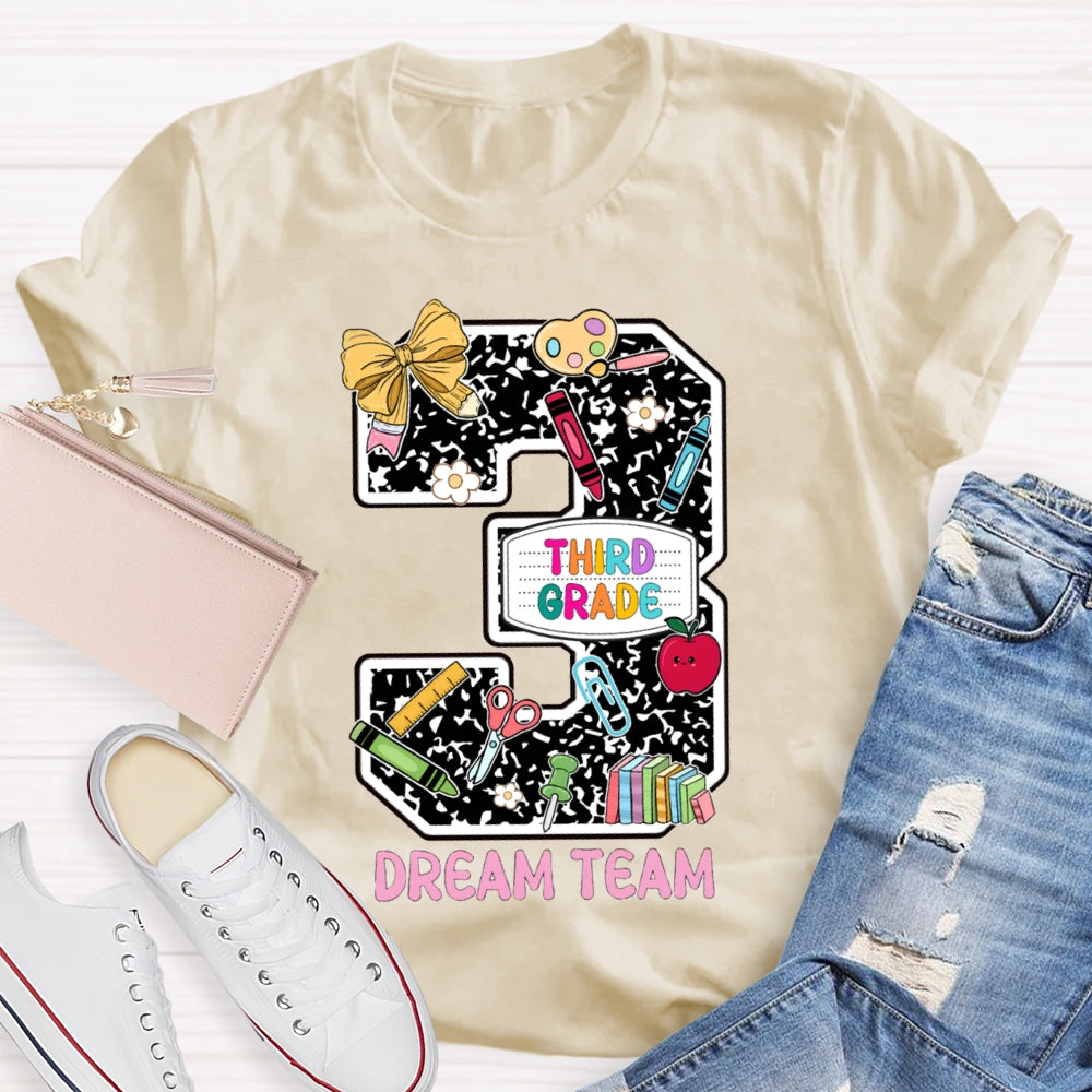 Personalized Grade Third Grade Dream Team Polka Dot Bow Numbers T-shirt