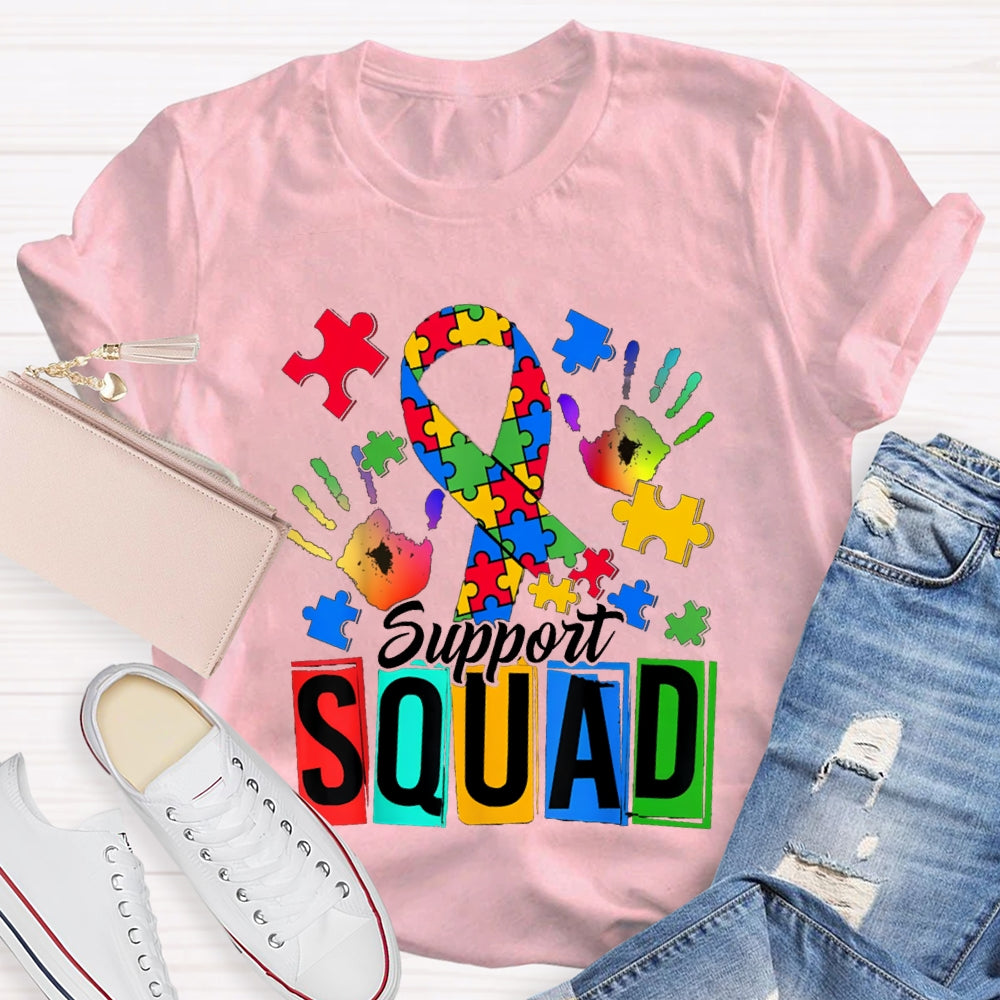Support Squad Colorful Handprints And Ribbons T-shirt