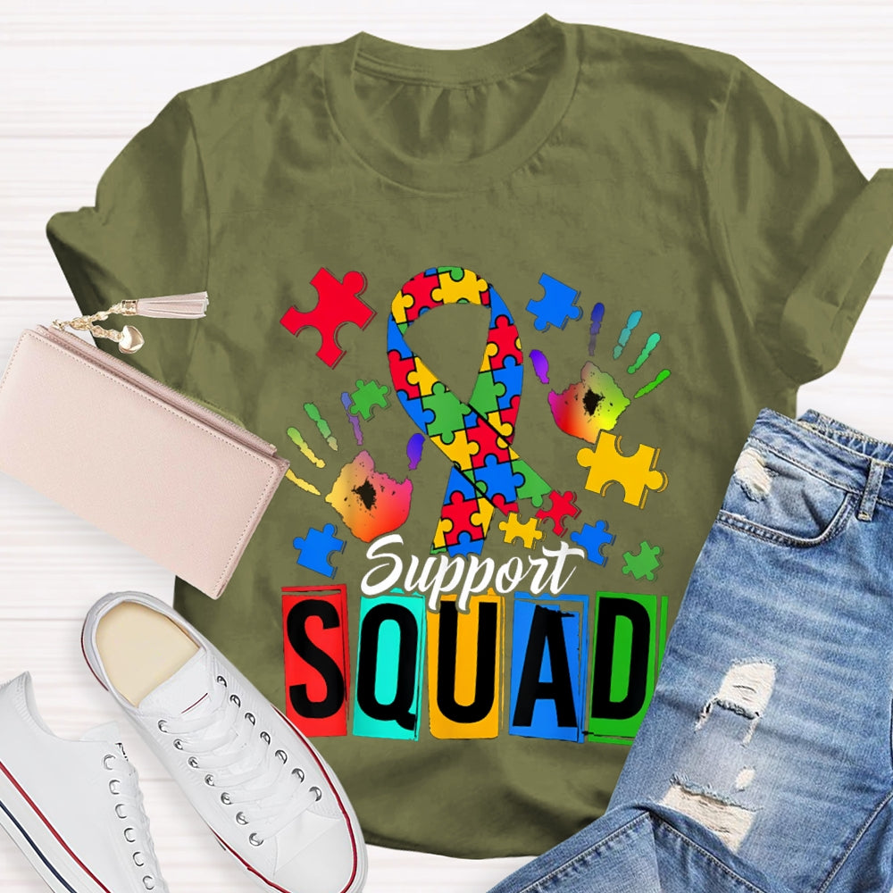 Support Squad Colorful Handprints And Ribbons T-shirt