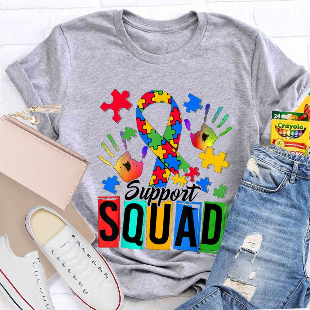 Support Squad Colorful Handprints And Ribbons T-shirt