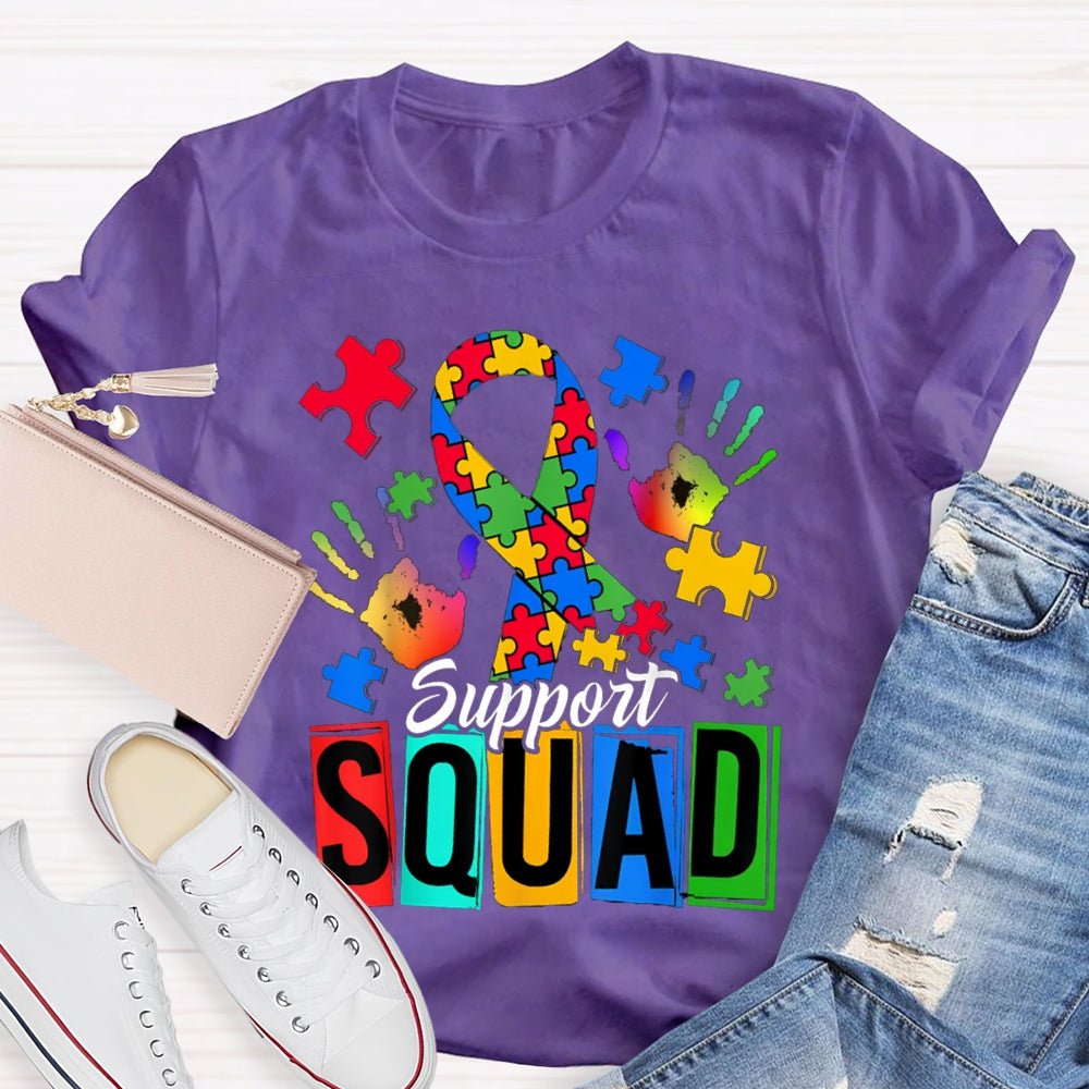 Support Squad Colorful Handprints And Ribbons T-shirt
