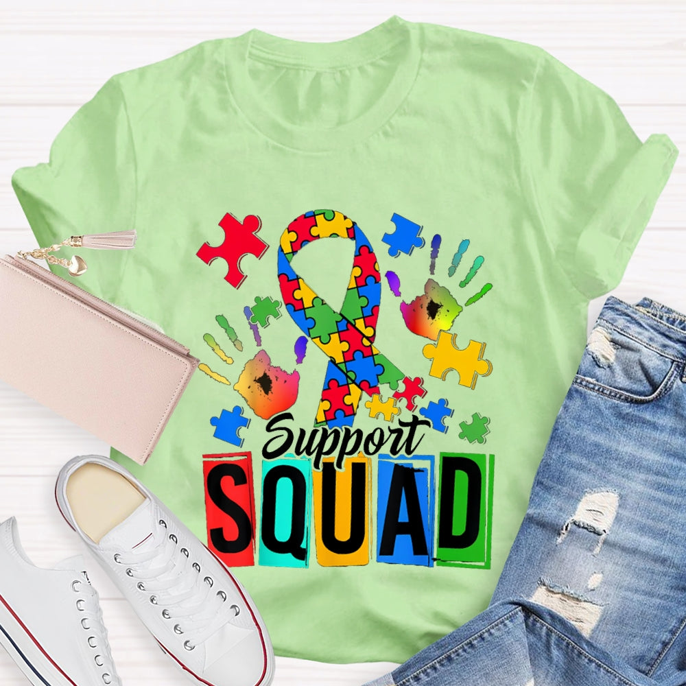 Support Squad Colorful Handprints And Ribbons T-shirt