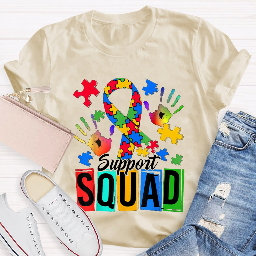 Support Squad Colorful Handprints And Ribbons T-shirt
