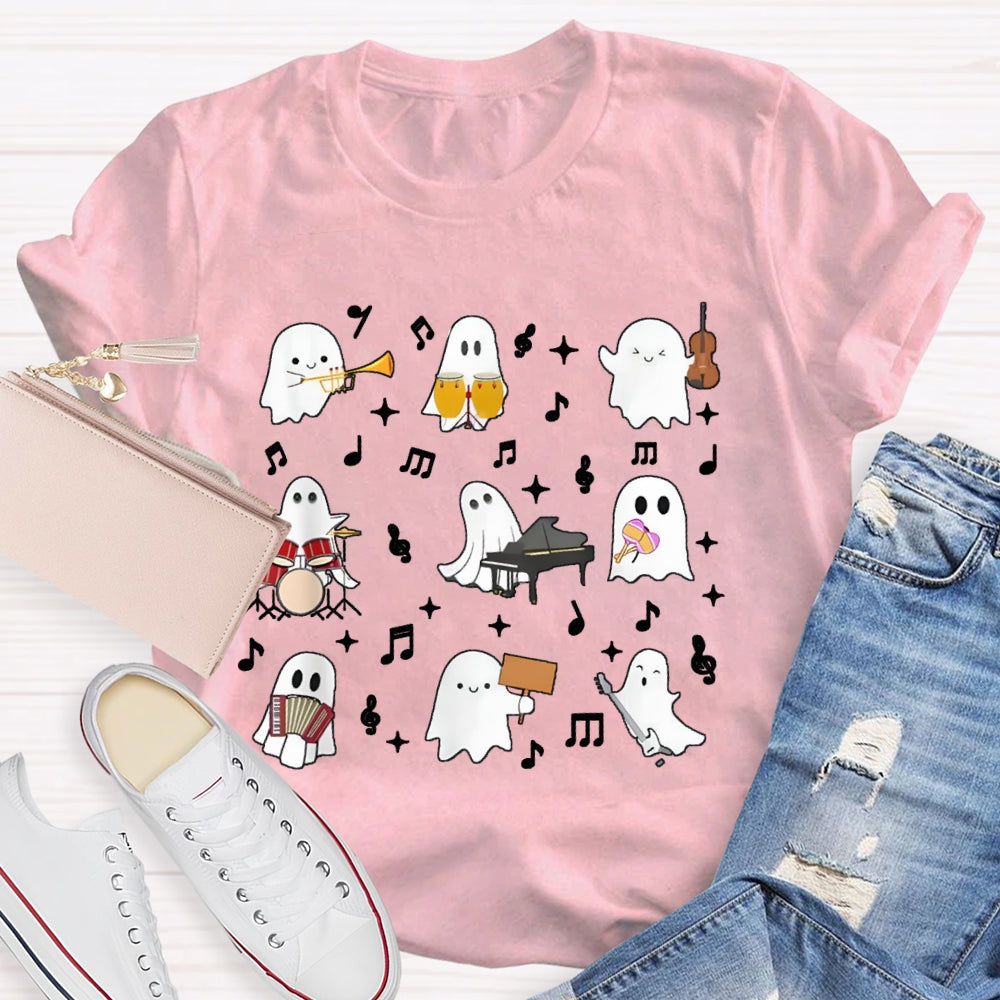 A Group Of Cute Little Ghosts Are Playing Music Funny Halloween T-shirt