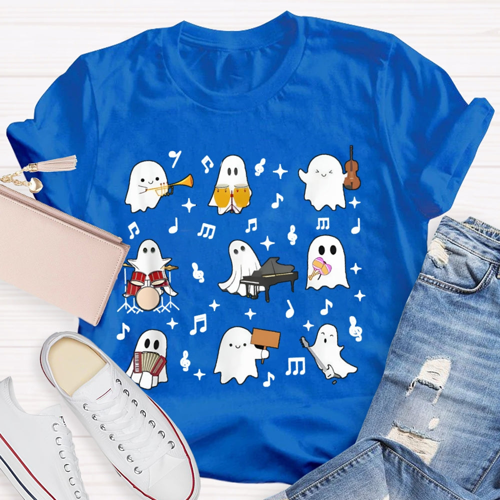 A Group Of Cute Little Ghosts Are Playing Music Funny Halloween T-shirt