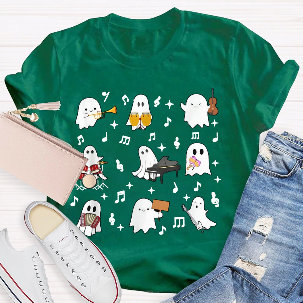A Group Of Cute Little Ghosts Are Playing Music Funny Halloween T-shirt