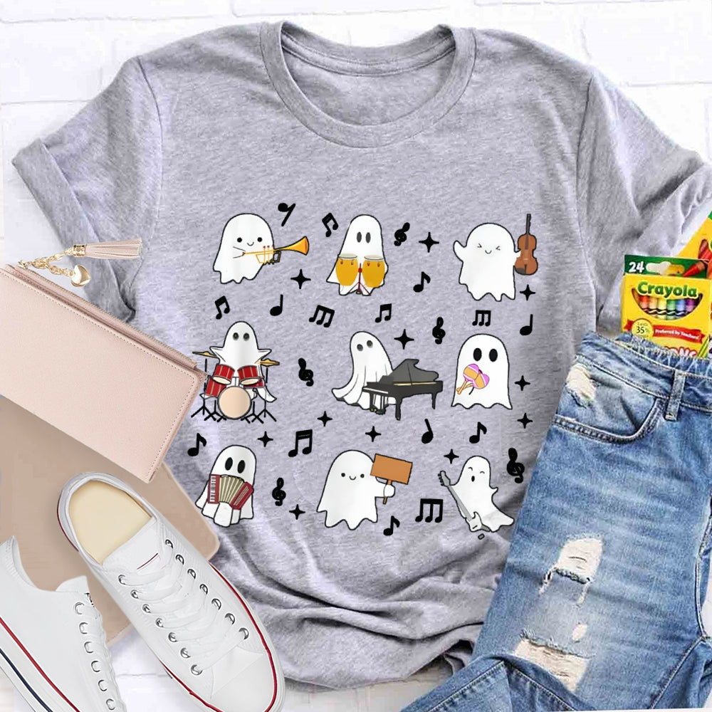 A Group Of Cute Little Ghosts Are Playing Music Funny Halloween T-shirt