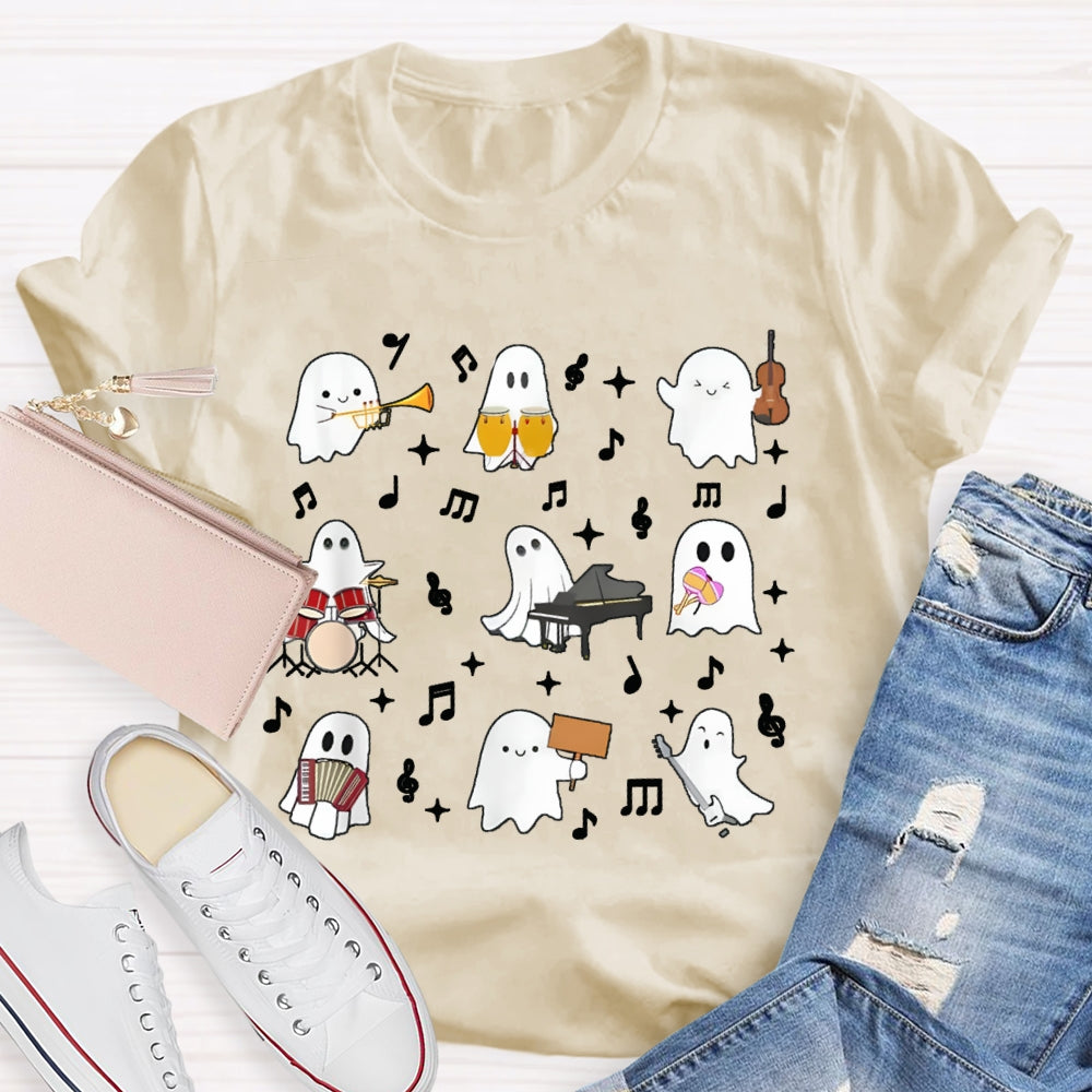 A Group Of Cute Little Ghosts Are Playing Music Funny Halloween T-shirt